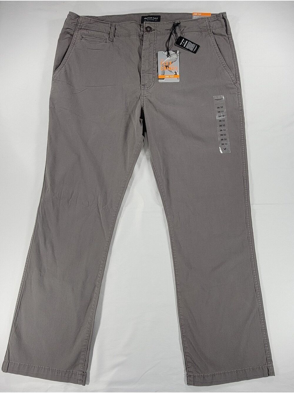 NEW American Eagle Pants Mens 38x32 Chino Core Flex Original Boot Light Gray NWT